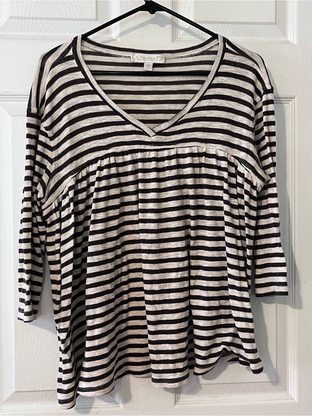 Striped V-Neck Women’s Top in Grey and Cream